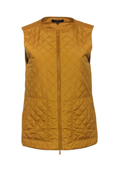 Current Boutique-Lafayette 148 - Mustard Quilted Zip-Up Vest Sz M