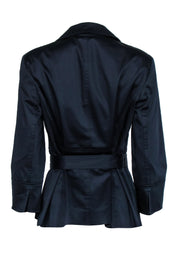 Current Boutique-Lafayette 148 - Navy Collared Cotton Jacket w/ Belt Sz 8