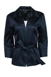 Current Boutique-Lafayette 148 - Navy Collared Cotton Jacket w/ Belt Sz 8