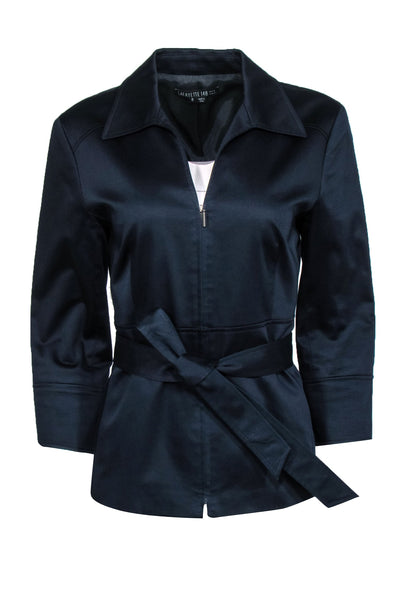 Current Boutique-Lafayette 148 - Navy Collared Cotton Jacket w/ Belt Sz 8