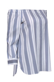 Current Boutique-Lafayette 148 - Navy & White Striped Off-the-Shoulder Tunic w/ Beaded Details Sz M