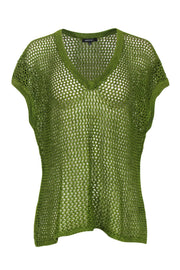 Current Boutique-Lafayette 148 - Nepeta Green Open Knit Sleeveless Sweater Sz L