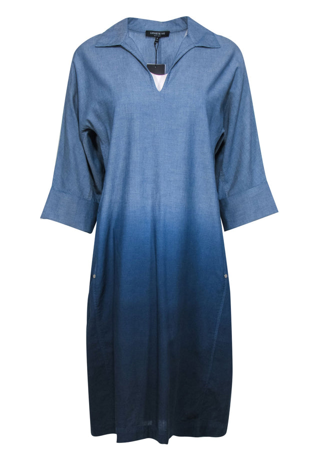 Current Boutique-Lafayette 148 - Ombre Blue Chambray Batwing Shift Dress Sz M