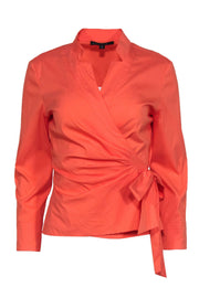 Current Boutique-Lafayette 148 - Orange Cotton Blend Long Sleeve Wrap Blouse Sz 6