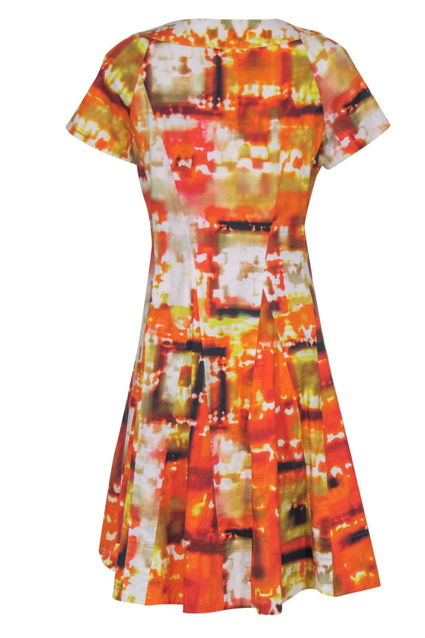 Current Boutique-Lafayette 148 - Orange & White Marbled Button-Front Short Sleeve Dress Sz 8