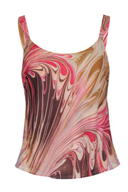 Current Boutique-Lafayette 148 - Pink & Brown Marble Print Silk Tank Sz 4