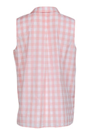 Current Boutique-Lafayette 148 - Pink & White Gingham Sleeveless Collared Shirt Sz L