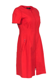 Current Boutique-Lafayette 148 - Red Cotton Zipper Front Midi Dress Sz 2