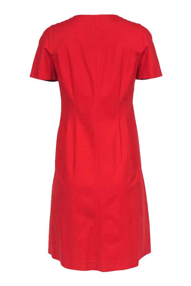 Current Boutique-Lafayette 148 - Red Cotton Zipper Front Midi Dress Sz 2