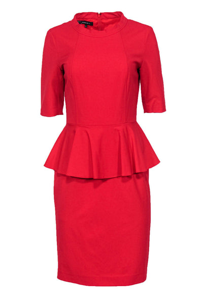 Current Boutique-Lafayette 148 - Red Short Sleeve Sheath Dress w/ Peplum Sz 4