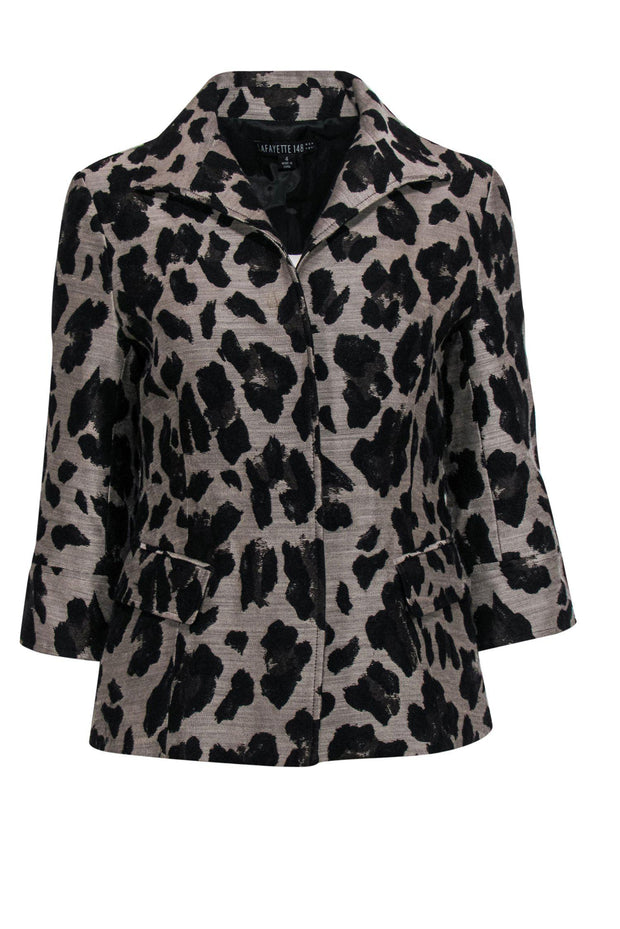 Current Boutique-Lafayette 148 - Tan & Black Leopard Print Button-Up Blazer Sz 4