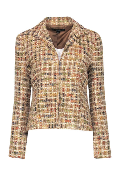 Current Boutique-Lafayette 148 - Tan Cropped Tweed Blazer Sz 6