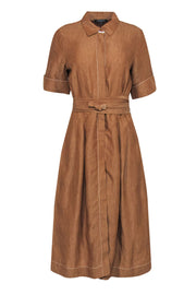 Current Boutique-Lafayette 148 - Tan Linen Button-Up Midi Dress w/ Belt Sz M