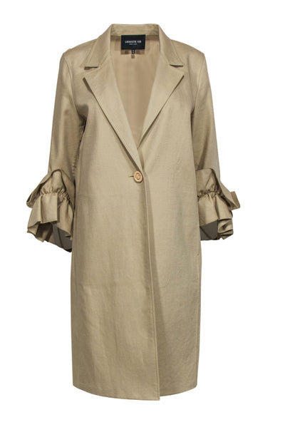 Current Boutique-Lafayette 148 - Tan Over Coat w/ Ruffle Sleeves Sz M