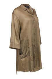 Current Boutique-Lafayette 148 - Taupe Button-Up Collared Tunic Sz L