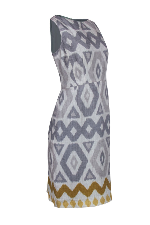 Current Boutique-Lafayette 148 - Taupe Printed Sleeveless Sheath Dress Sz 12