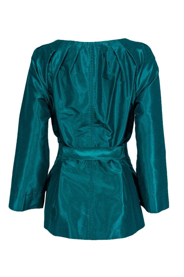 Current Boutique-Lafayette 148 - Teal Satin Silk Jacket w/ Belt Sz 14