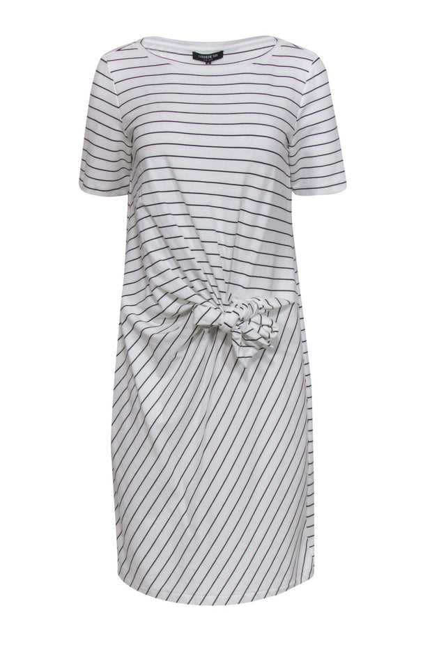 Current Boutique-Lafayette 148 - White & Black Striped Tied T-Shirt Dress Sz M