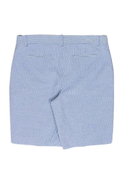 Current Boutique-Lafayette 148 - White & Blue Seersucker Striped Bermuda Shorts Sz 2