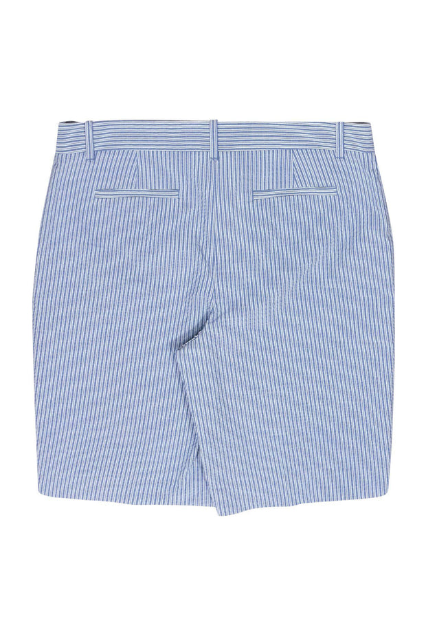 Current Boutique-Lafayette 148 - White & Blue Seersucker Striped Bermuda Shorts Sz 2