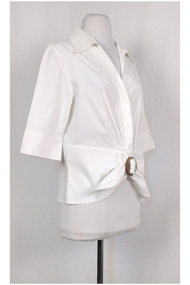 Current Boutique-Lafayette 148 - White Button Down Tie Top Sz 14