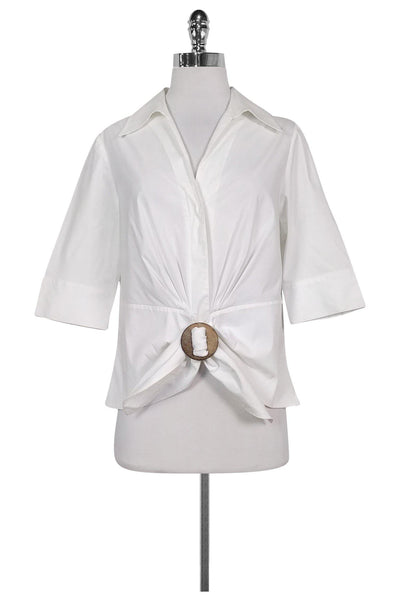 Current Boutique-Lafayette 148 - White Button Down Tie Top Sz 14