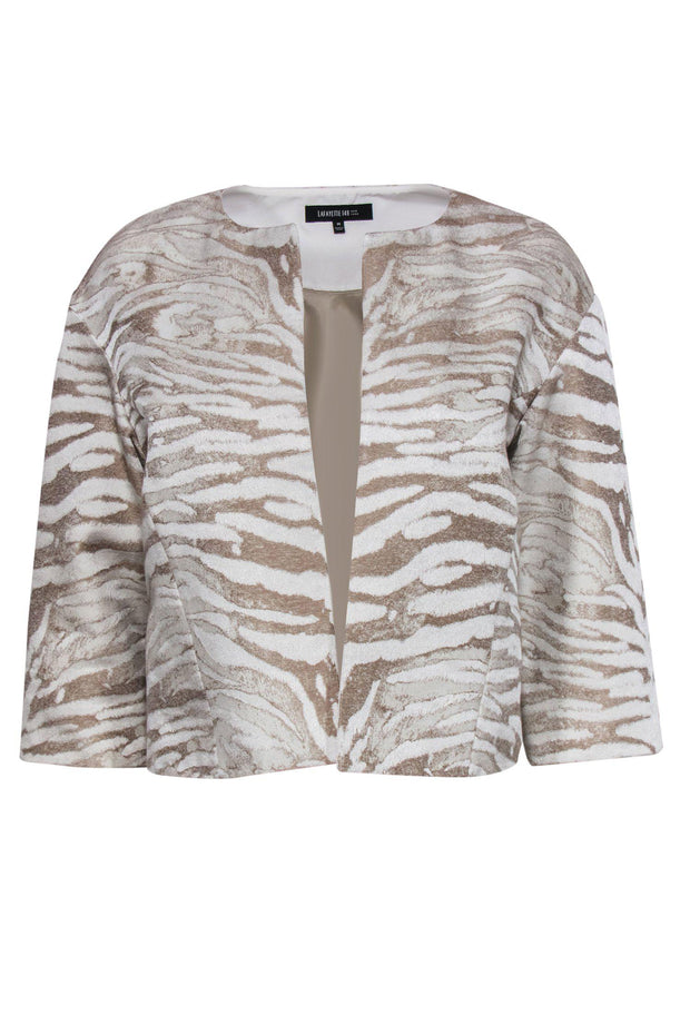 Current Boutique-Lafayette 148 - White & Gold Zebra Open Front Jacket Sz M