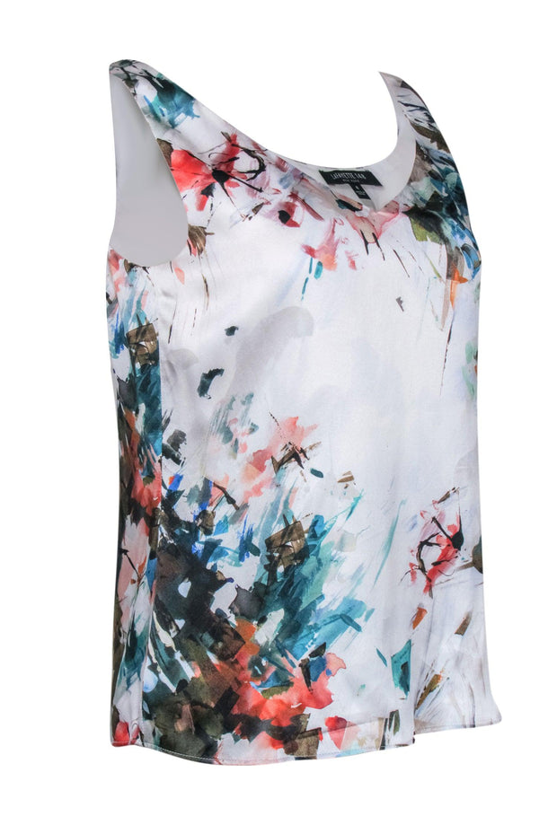 Current Boutique-Lafayette 148 - White Paint Stroke Print Silk Tank Sz 4