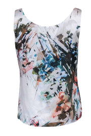 Current Boutique-Lafayette 148 - White Paint Stroke Print Silk Tank Sz 4