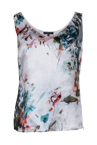 Current Boutique-Lafayette 148 - White Paint Stroke Print Silk Tank Sz 4