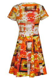 Current Boutique-Lafayette 148 - Yellow & Orange Marbled Cotton Button-Front Dress Sz 4