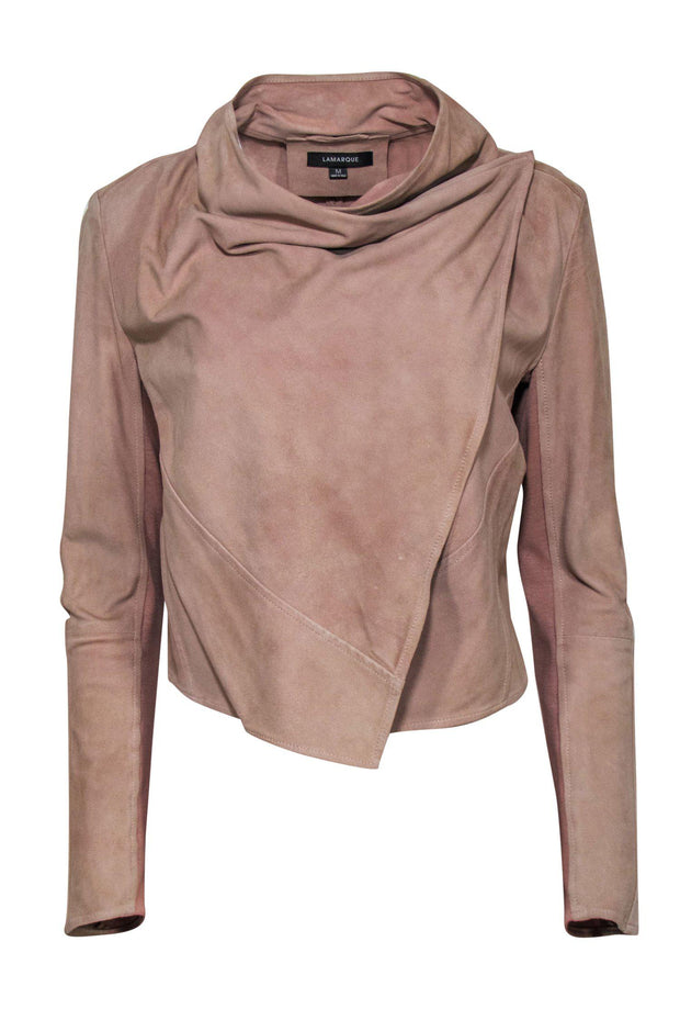 Current Boutique-Lamarque - Tan Suede Draped Cowl Neck Jacket Sz M