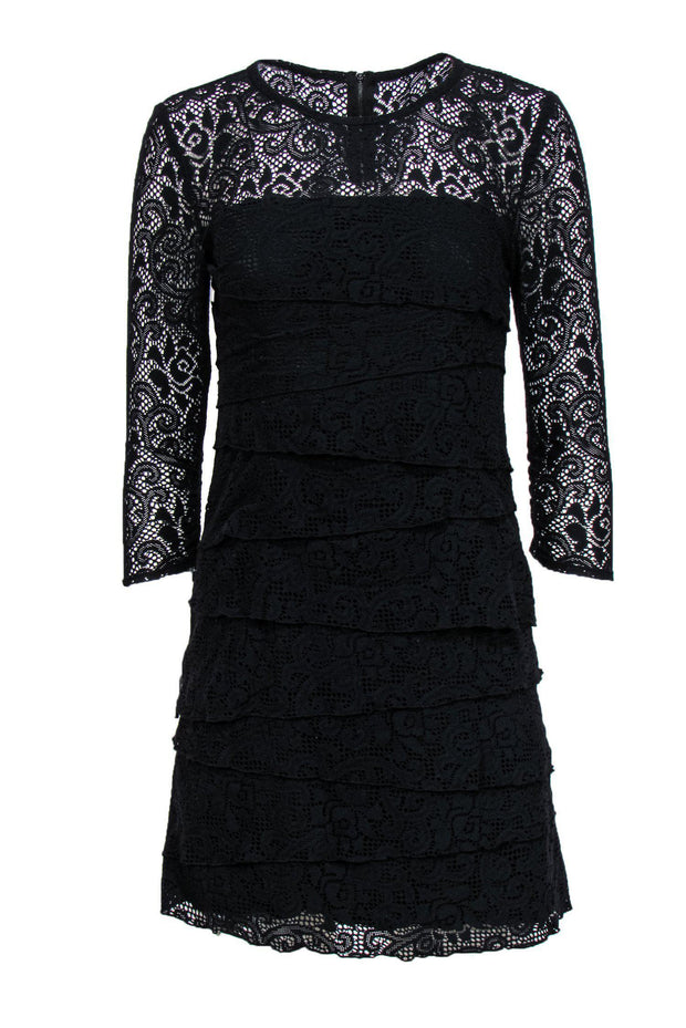 Current Boutique-Laundry by Shelli Segal - Black Lace Long Sleeve Tiered Dress Sz 4