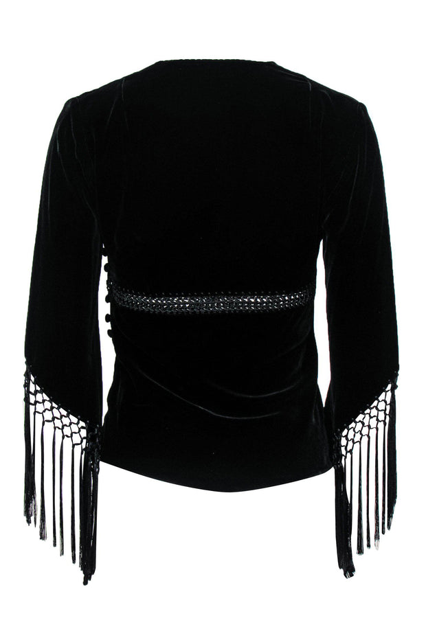 Current Boutique-Laundry by Shelli Segal - Black Velvet Fringe Top w/ Crochet Sz XS