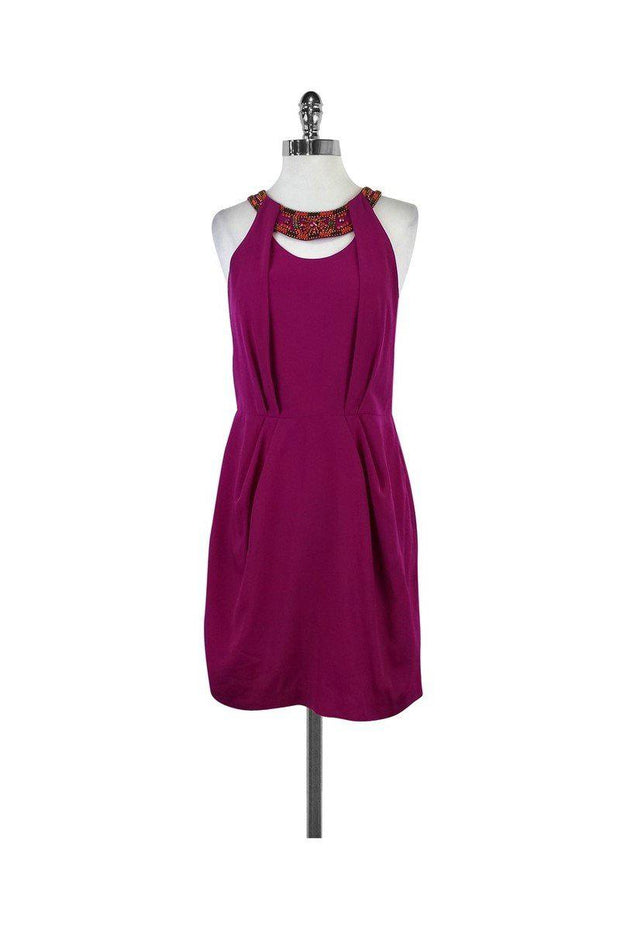 Current Boutique-Laundry by Shelli Segal - Fuchsia & Orange Beaded Neckline Dress Sz 6