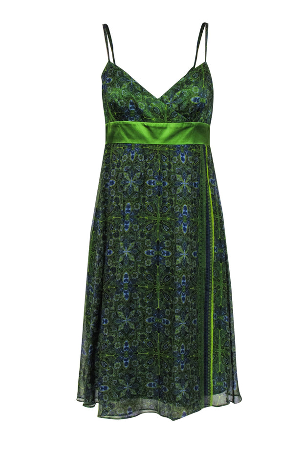 Current Boutique-Laundry by Shelli Segal - Green Paisley Printed Silk Satin Sundress Sz 6