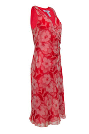 Current Boutique-Laundry by Shelli Segal - Red Floral Silk Printed Wrap Dress w/ Brooch & Fringe Sz 10