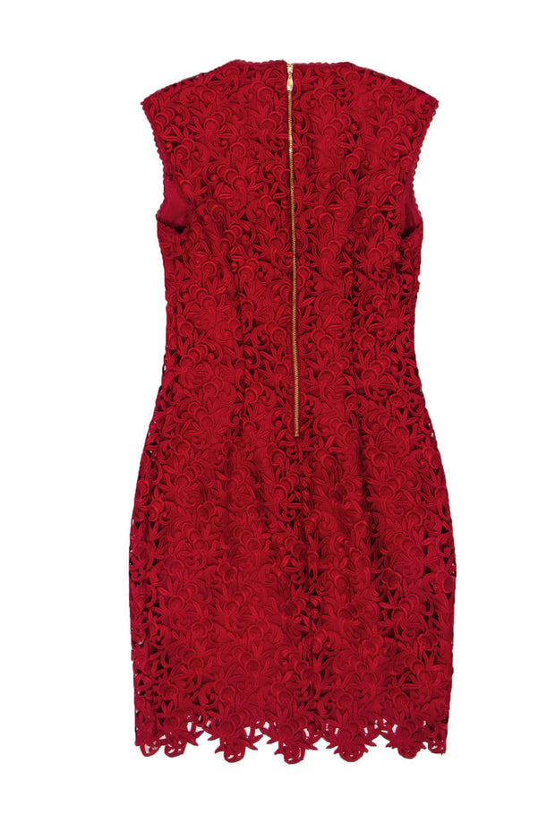 Current Boutique-Laundry by Shelli Segal - Red Lace Square Neckline Sheath Dress Sz 0