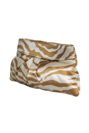 Current Boutique-Lauren Merkin - Tan & Cream Satin Zebra Print Clutch