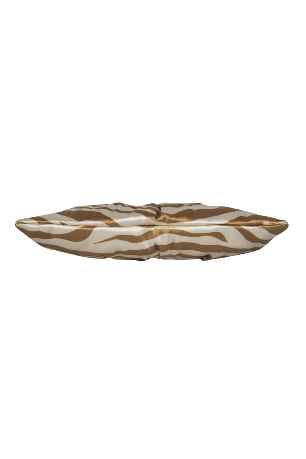 Current Boutique-Lauren Merkin - Tan & Cream Satin Zebra Print Clutch