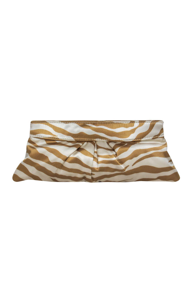 Current Boutique-Lauren Merkin - Tan & Cream Satin Zebra Print Clutch