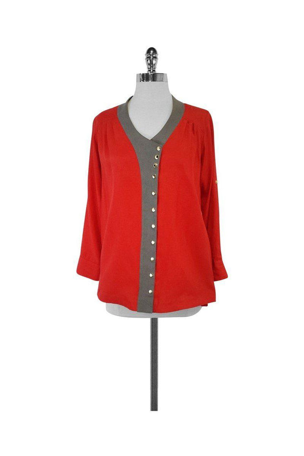 Current Boutique-Lauren Moffatt - Orange & Grey Button-Up Top Sz XS