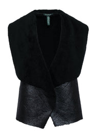 Current Boutique-Lauren Ralph Lauren - Black Faux Suede & Fur Draped Open Vest Sz S