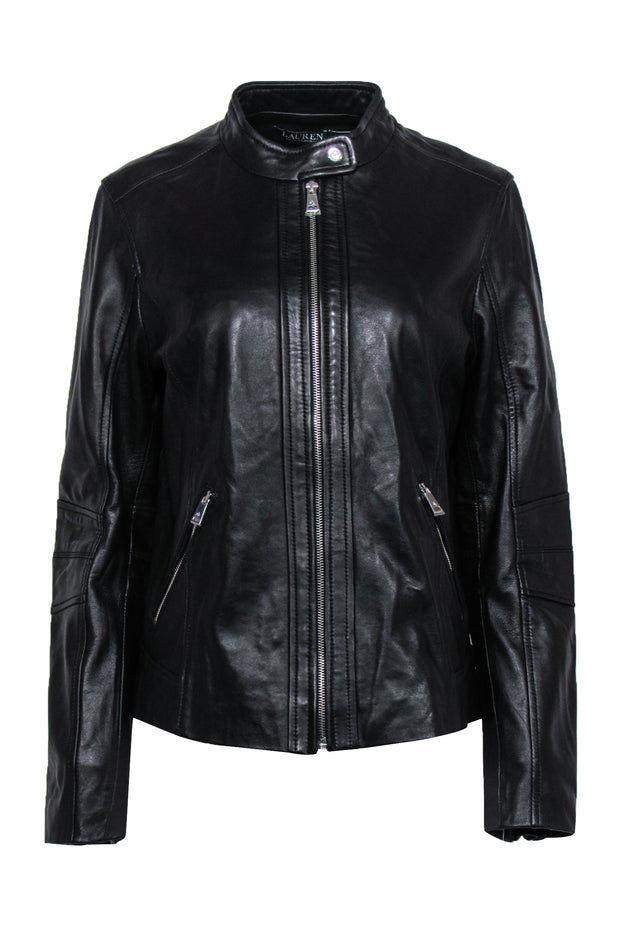 Current Boutique-Lauren Ralph Lauren - Black Leather Zip-Up Jacket Sz L