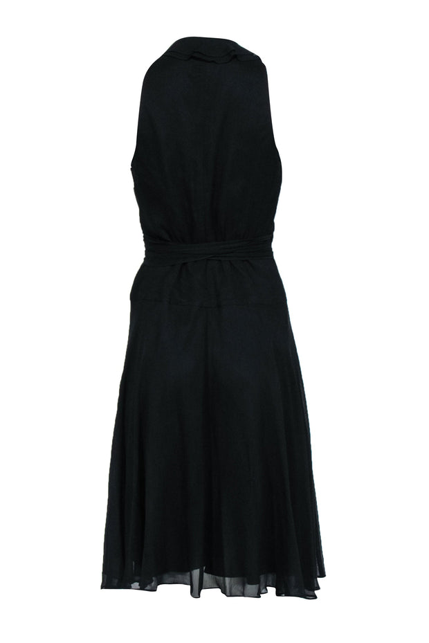 Current Boutique-Lauren Ralph Lauren - Black Silk Midi Wrap Dress w/ Ruffles Sz 10