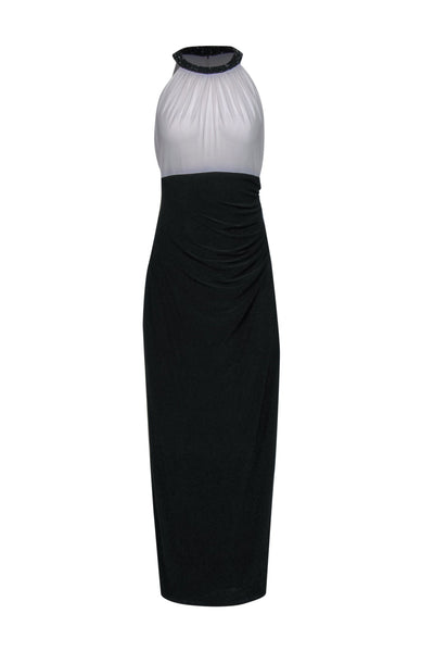 Current Boutique-Lauren Ralph Lauren - Black & White Sleeveless Beaded Evening Gown Sz 12