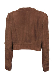 Current Boutique-Lauren Ralph Lauren - Brown Suede Open Front Cropped Jacket w/ Stitched Trim Sz 6