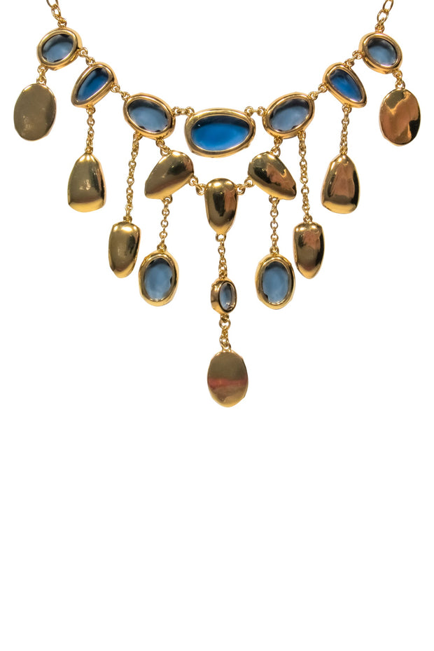 Current Boutique-Lauren Ralph Lauren - Gold, Blue & Green Jeweled Statement Necklace