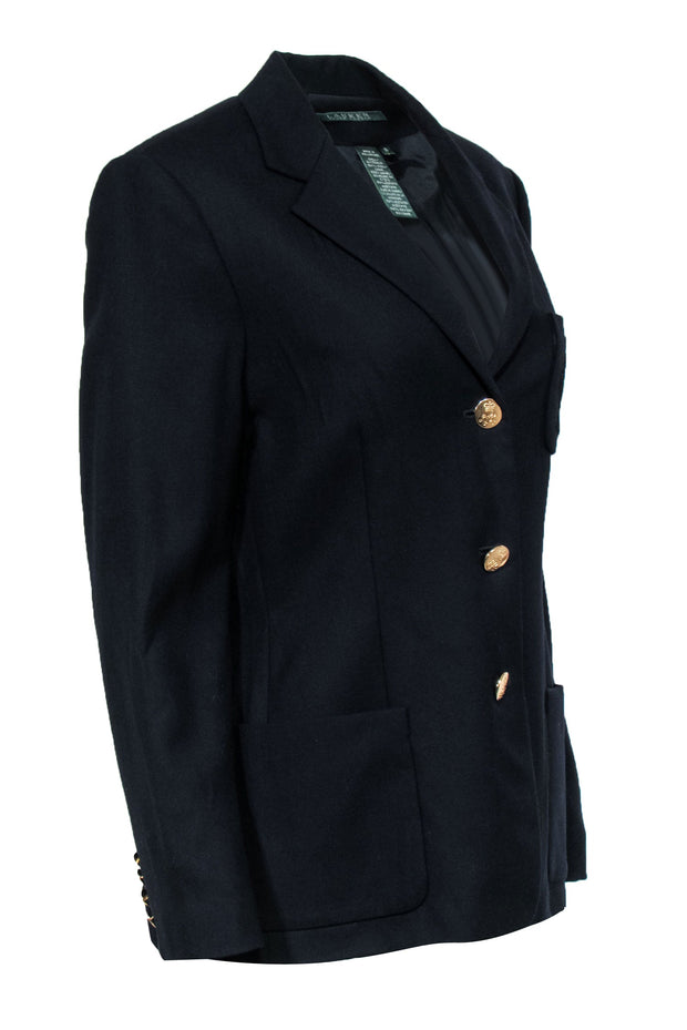 Current Boutique-Lauren Ralph Lauren - Navy Blazer w/ Gold-Toned Buttons & Chest Pocket Crest Sz 10