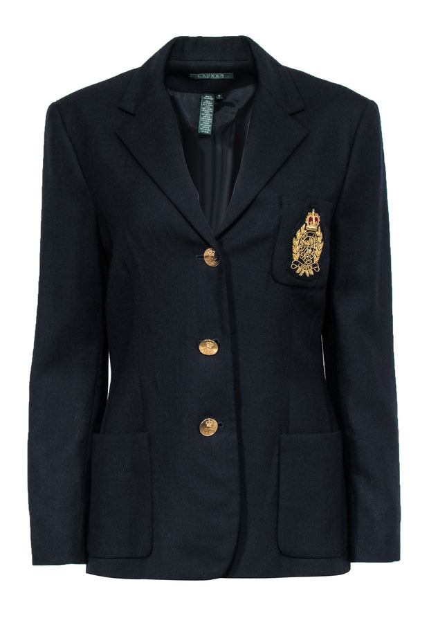 Current Boutique-Lauren Ralph Lauren - Navy Blazer w/ Gold-Toned Buttons & Chest Pocket Crest Sz 10